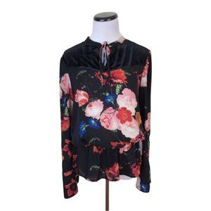 Worthington Floral Velvet Tie Neck Top